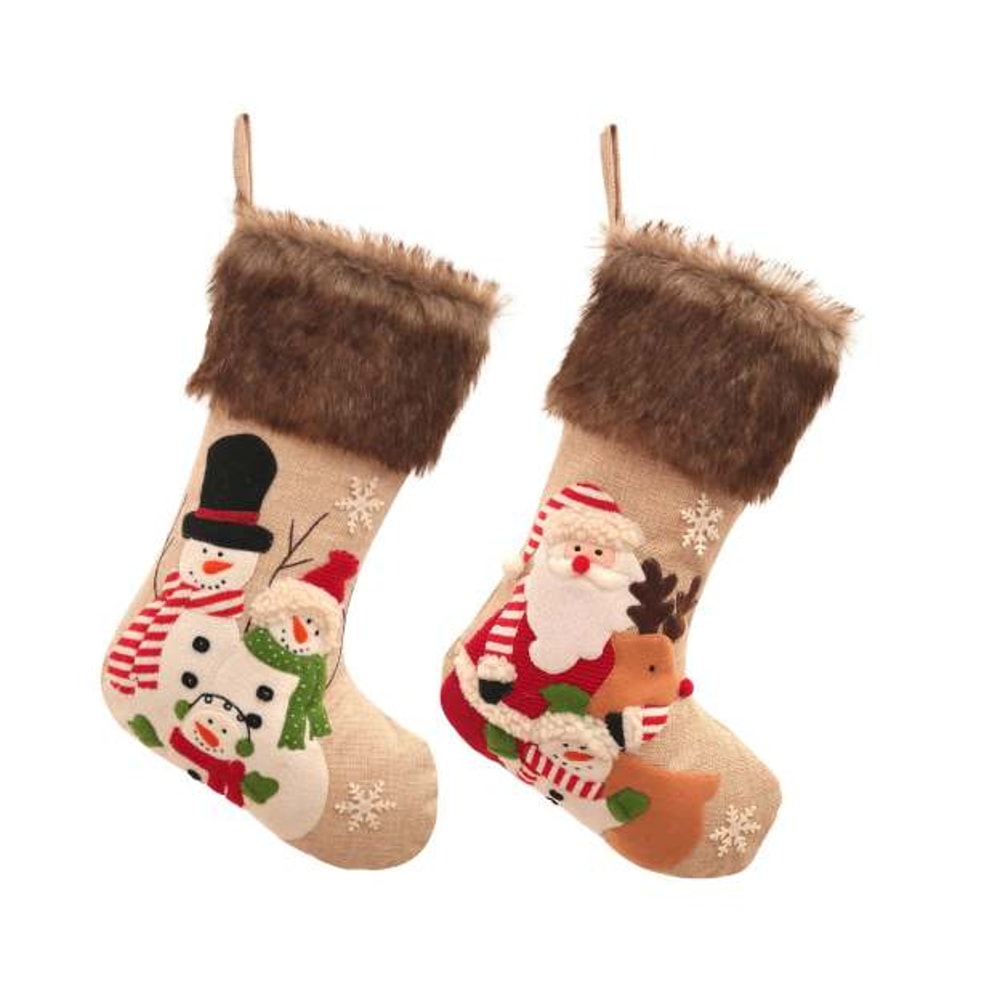 Santa and Snowman Christmas Stockings for Holiday Decorations