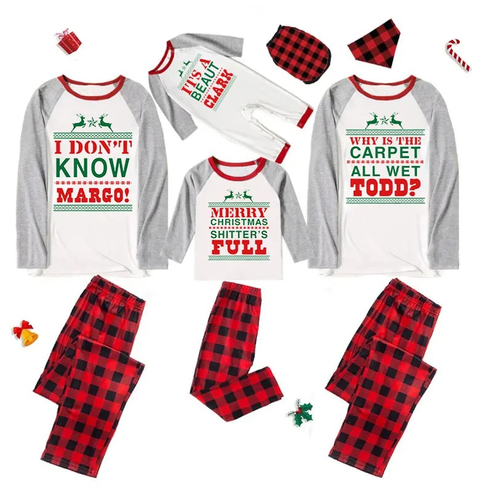 Funny Christmas Vacation Quotes Matching Family Christmas Pajama Set Red Plaid