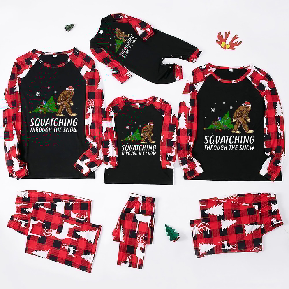 Squatching Through the Snow Bigfoot Matching Family Christmas Pajamas