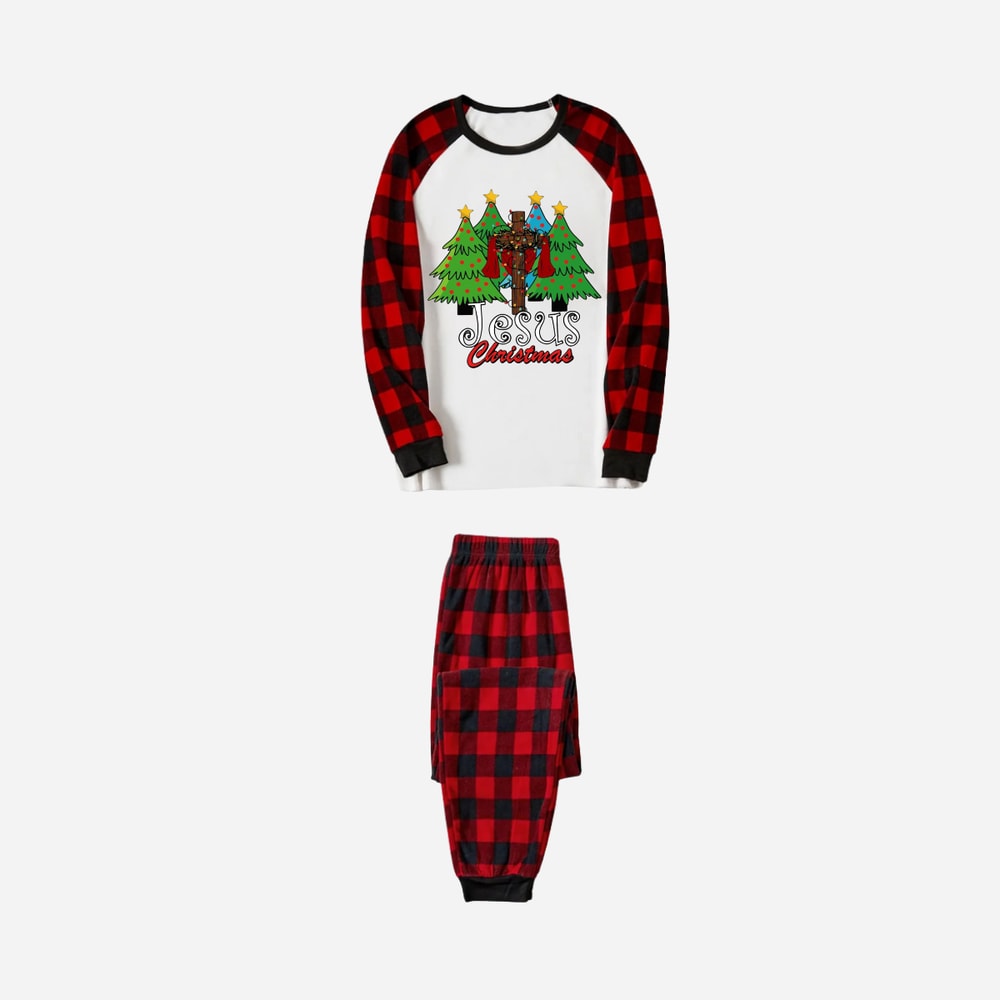 Jesus Christmas Red Buffalo Plaid Family Matching Pajama Set