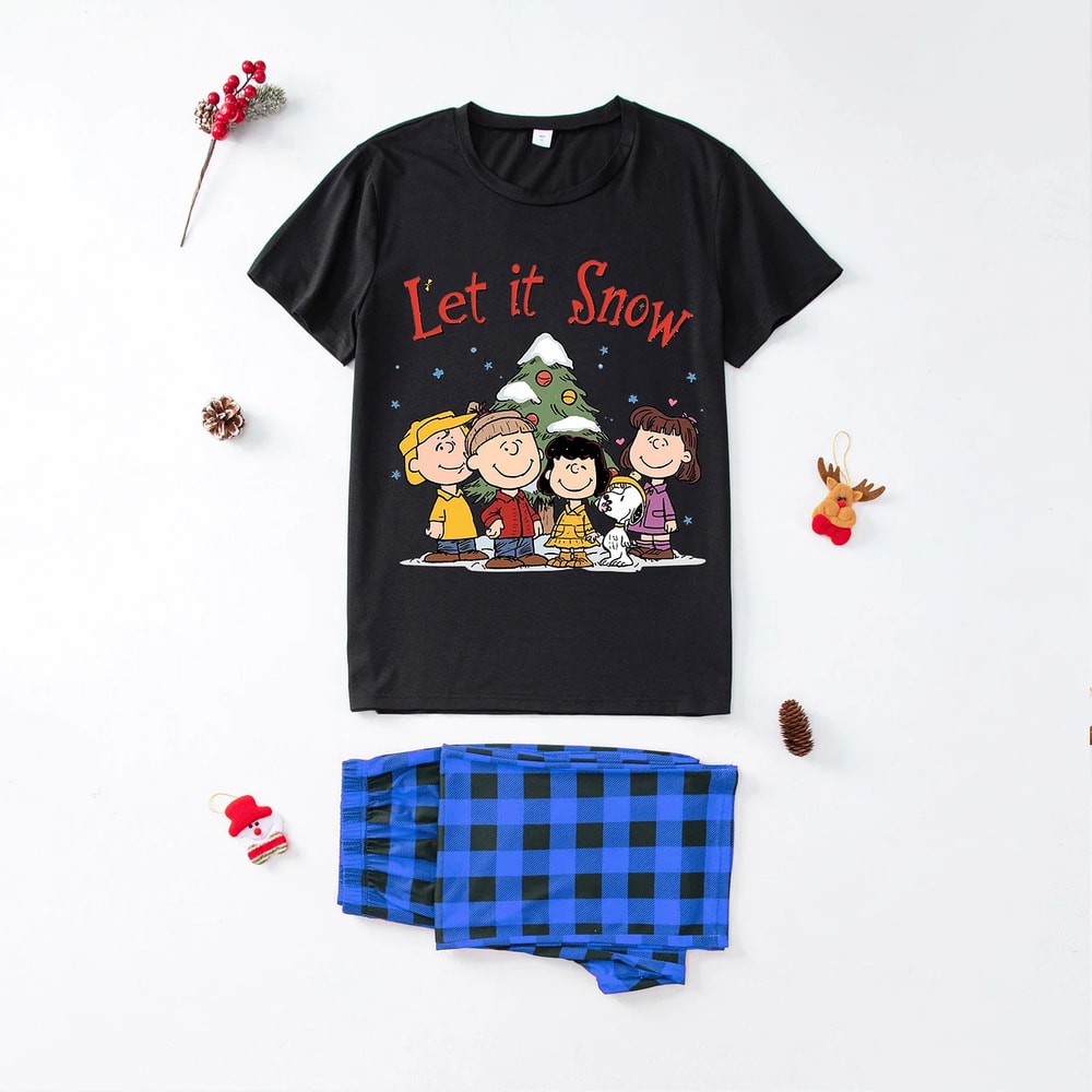 Let It Snow Peanuts Christmas Family Pajamas Short Sleeve