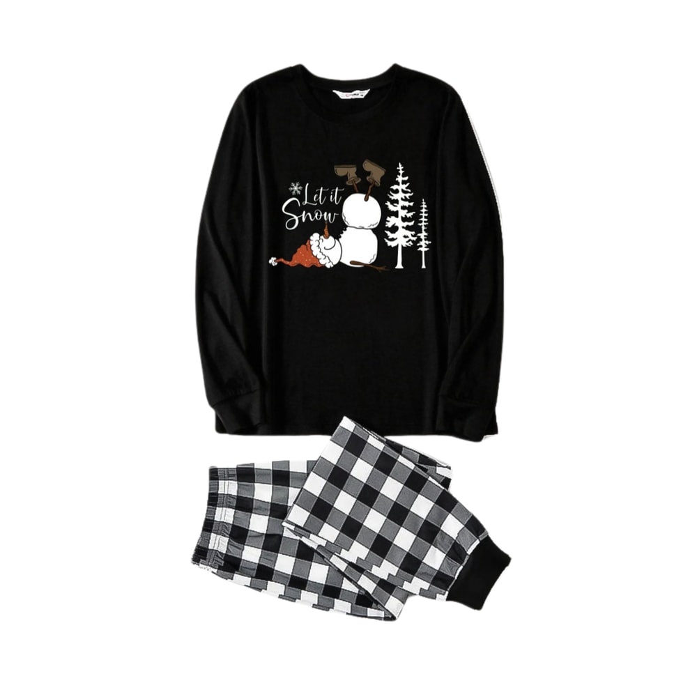 Let It Snow Black and White Plaid Family Christmas Pajama Set