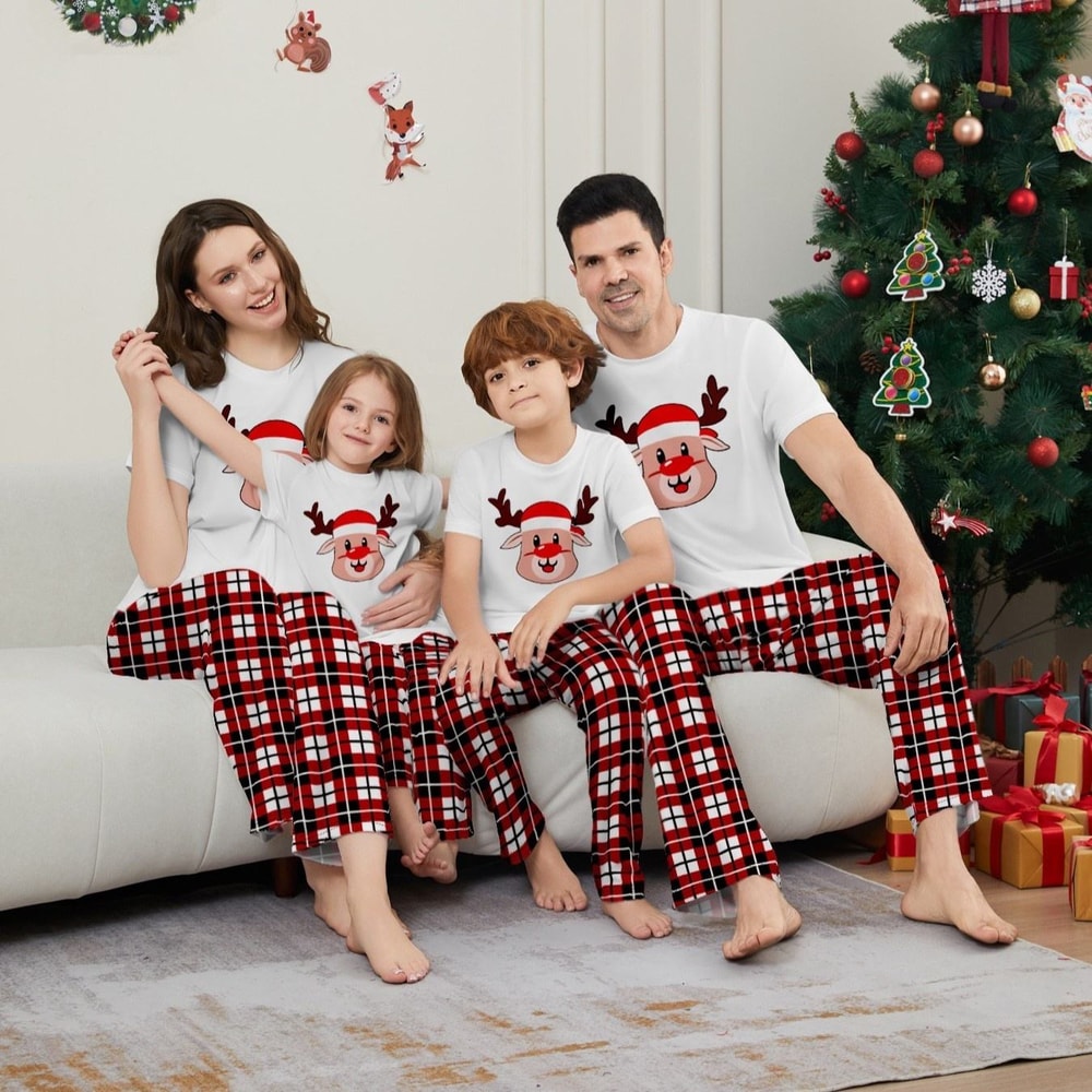 Cute Reindeer Christmas Matching Short Sleeve PJs for Family