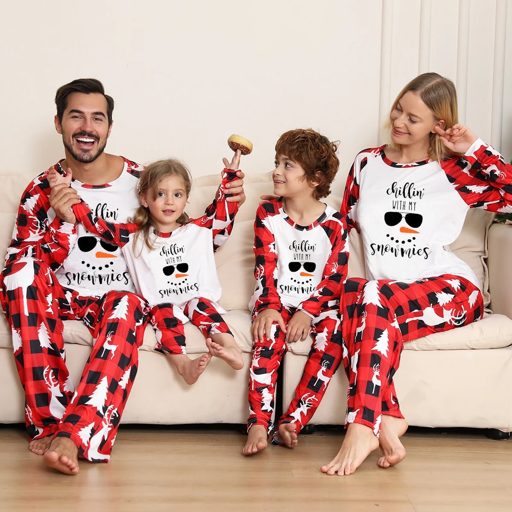 Chillin' with my Snowmies Christmas Family Matching Pajamas Set For The Holidays
