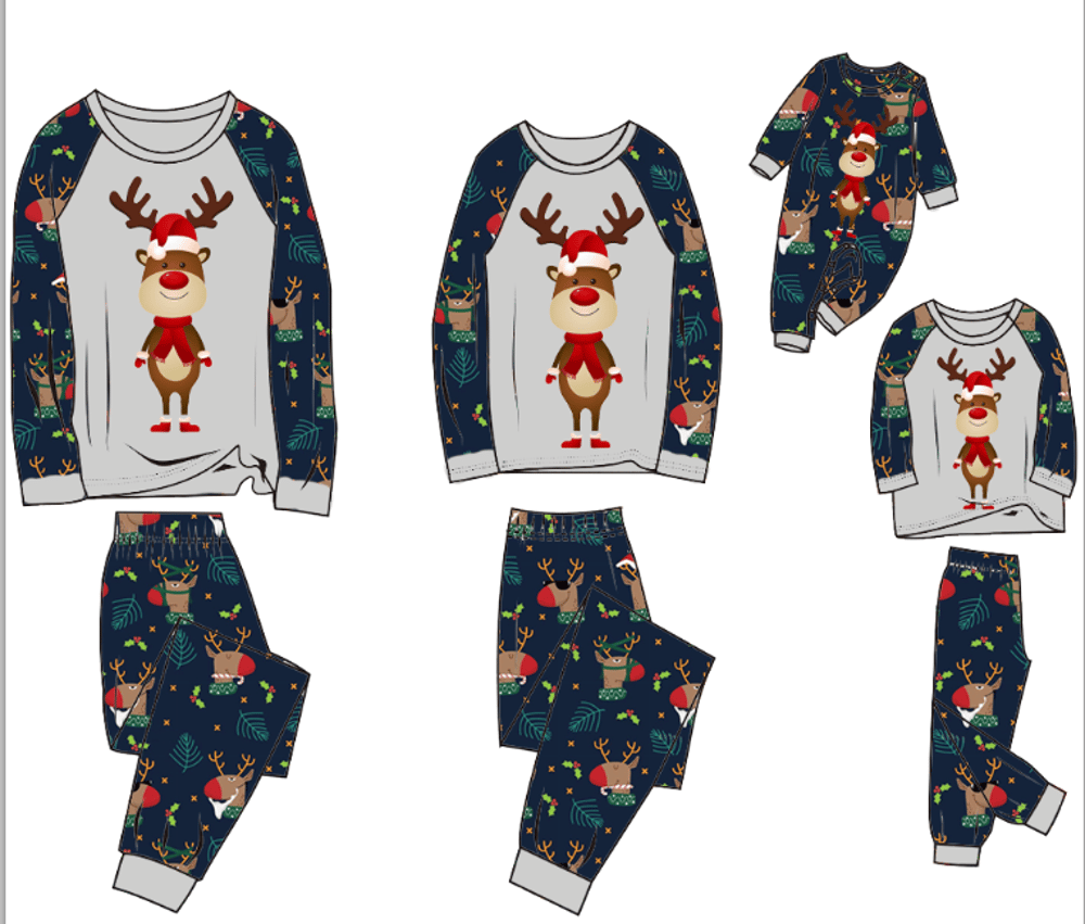 Christmas Reindeer Family Matching Pajamas Holiday Print Set