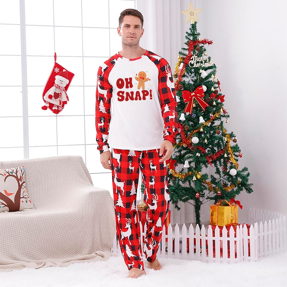 Oh Snap Gingerbread Man Red Plaid Matching Family Christmas PJs