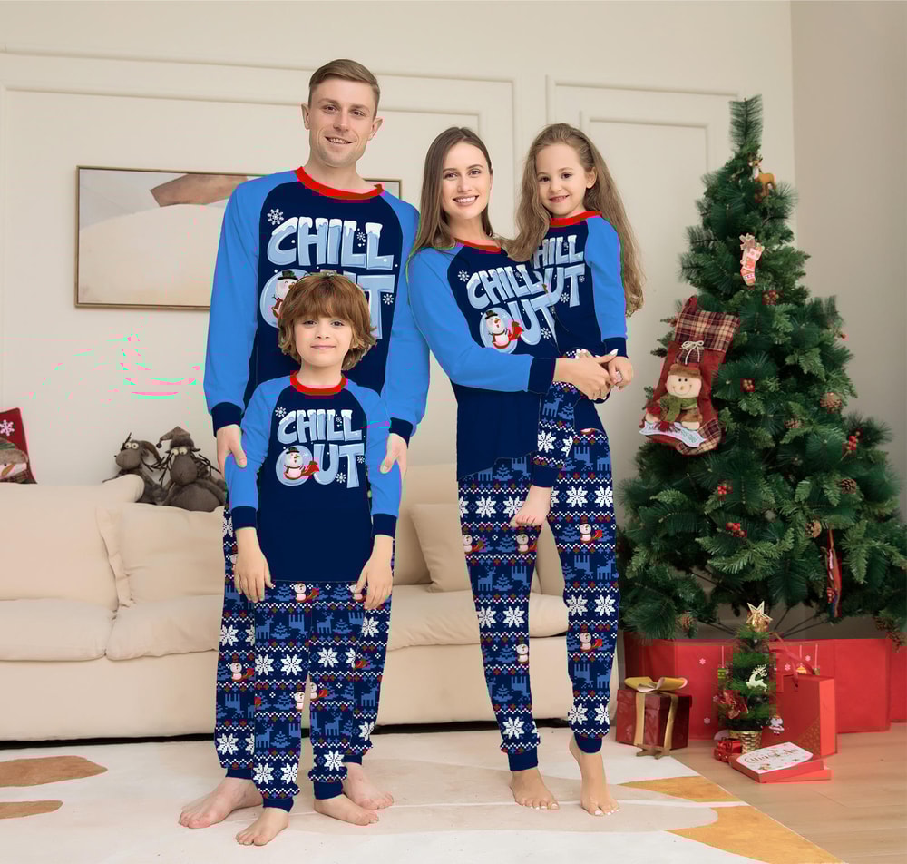 Chill Out Snowman Blue Christmas Family Matching Pajama Set