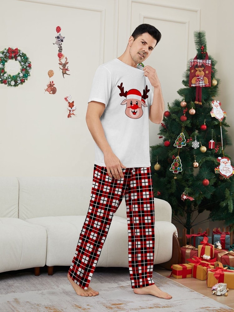Cute Reindeer Christmas Matching Short Sleeve PJs for Family