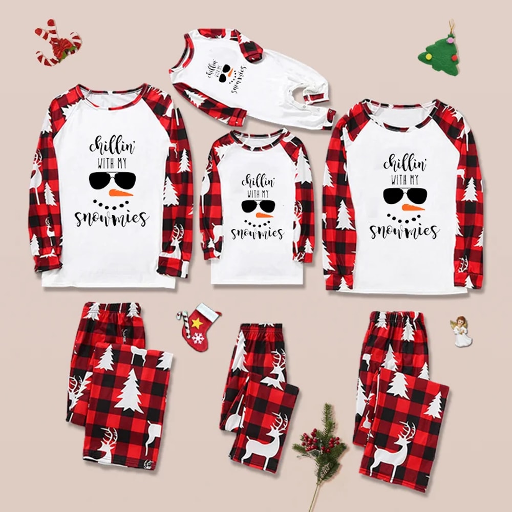 Chillin' with my Snowmies Christmas Family Matching Pajamas Set For The Holidays