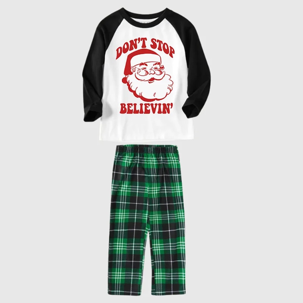 Green Plaid Don’t Stop Believin’ Christmas Family Pajama Set
