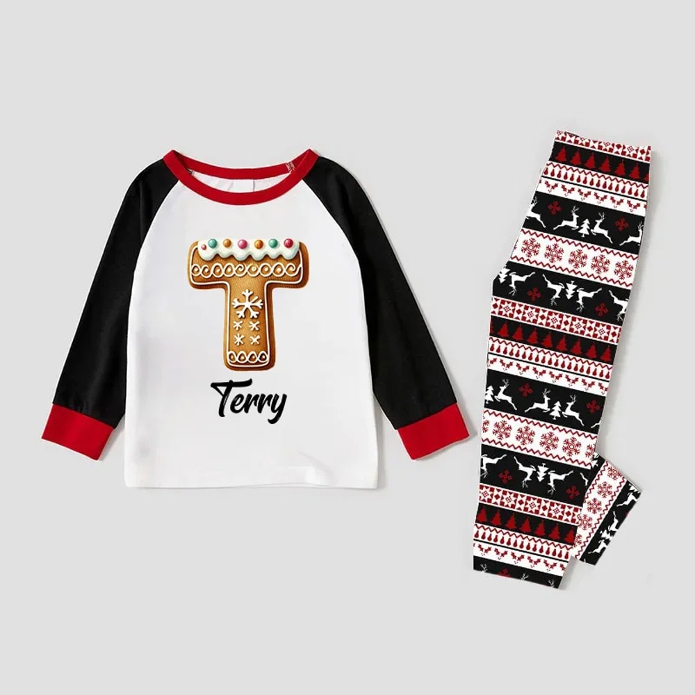 Personalized Gingerbread Monogram Christmas Family Pajamas Sets