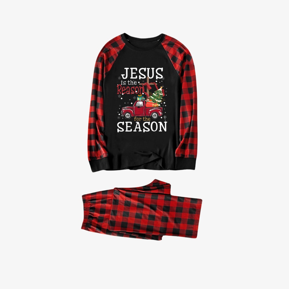 Red Buffalo Plaid Jesus Is the Reason Family Holiday Pajama Set