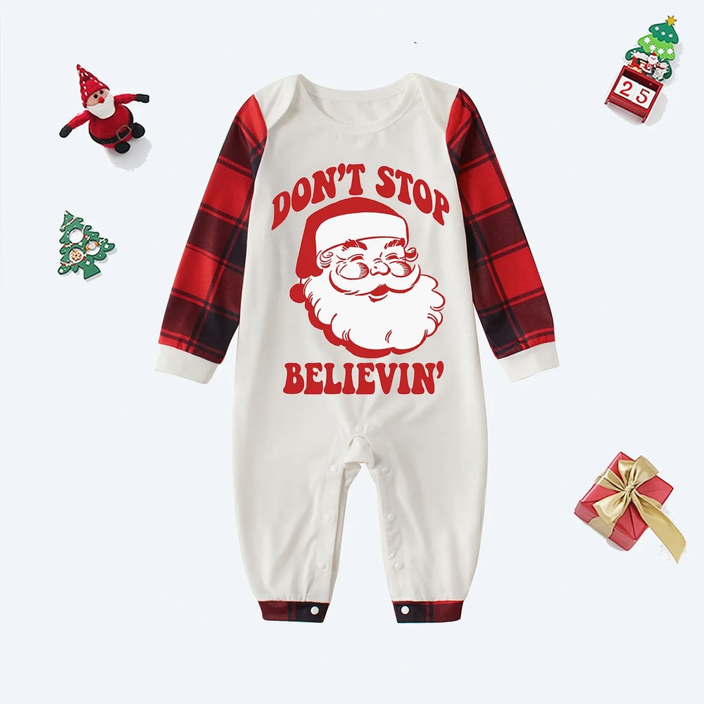 Don't Stop Believe Santa Print Christmas Family Matching Pajamas Set