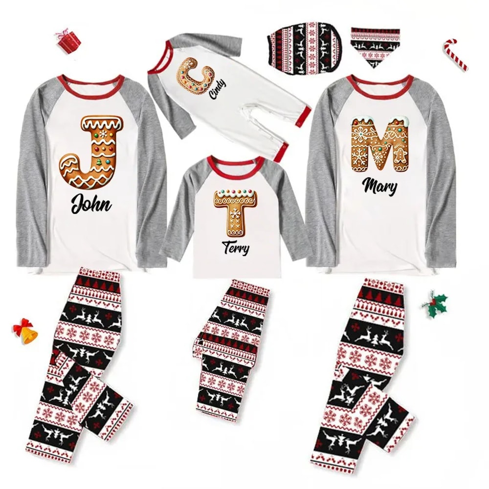 Gingerbread Monogram Family Pajamas Personalized PJs Sets