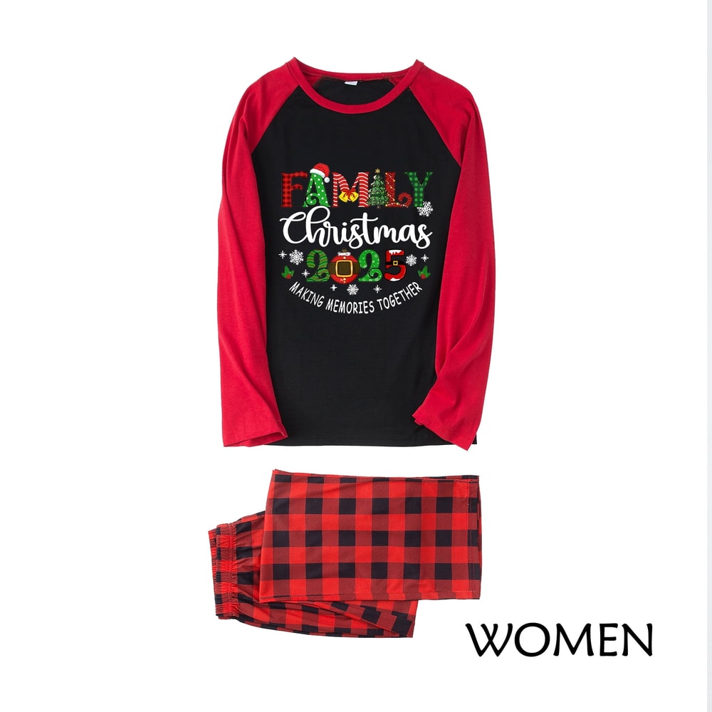 Family Christmas Memories Matching Holiday Pajama Set in Red Buffalo Plaid