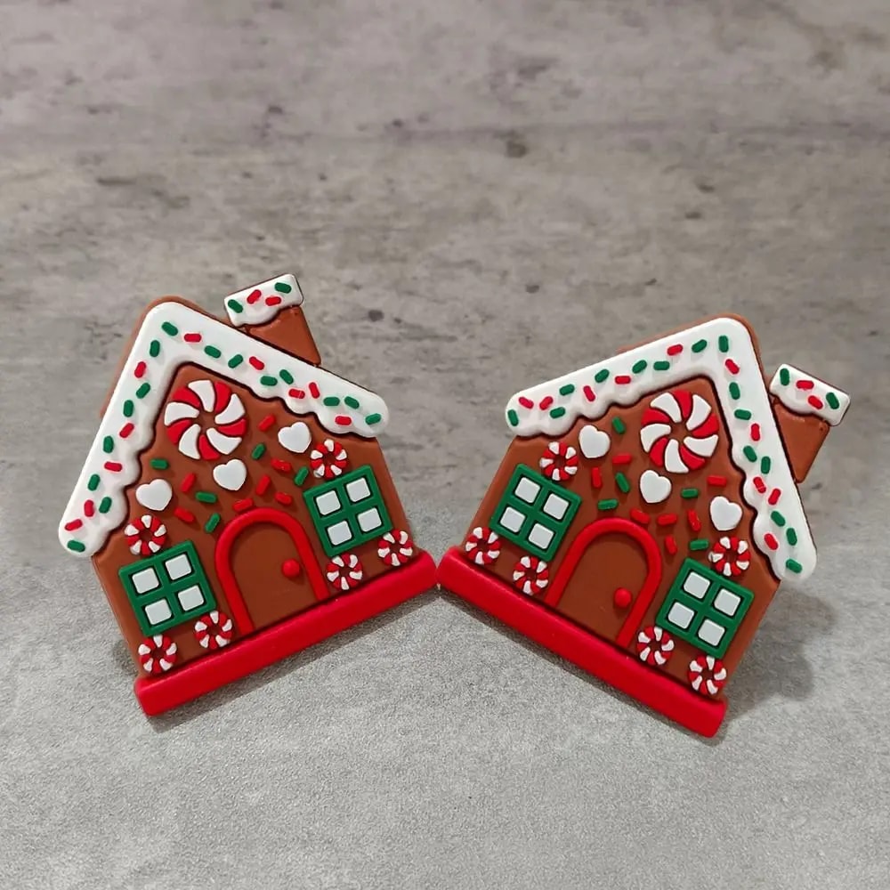 10 Pcs Christmas Button Covers Gingerbread House Shape
