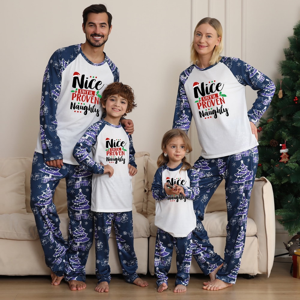 Nice Until Proven Naughty Matching Family Christmas PJs Navy