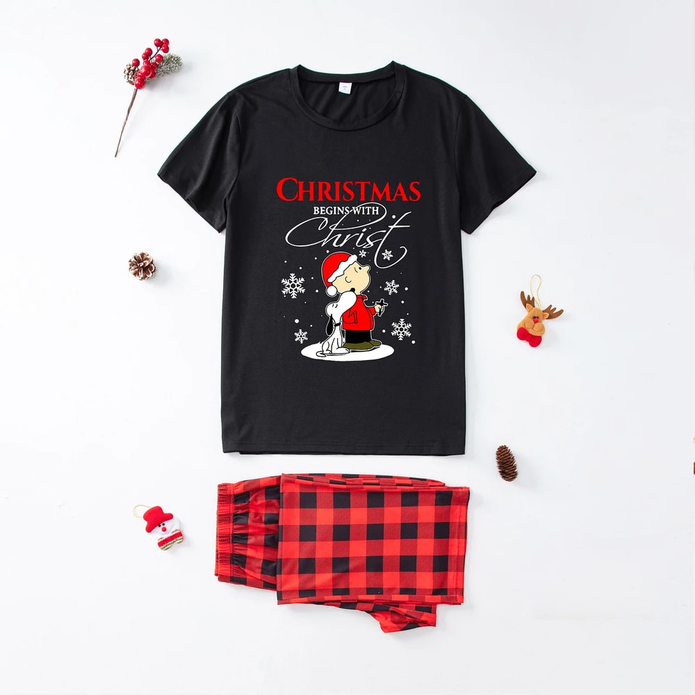 Christmas Begins With Christ Snoopy Short Sleeve Family Matching Pajamas