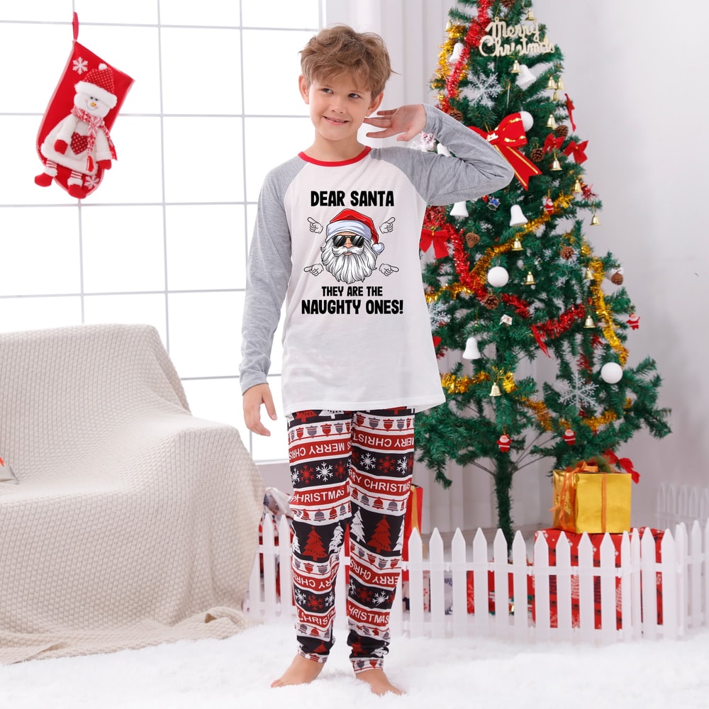 Funny Dear Santa Matching Family Christmas PJs Red and Gray