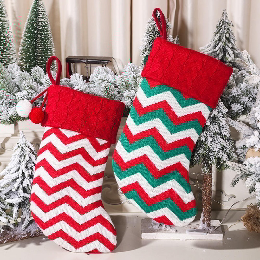 Christmas Tree Ornaments Knitted Woolen Christmas Socks Candy Gift Bag
