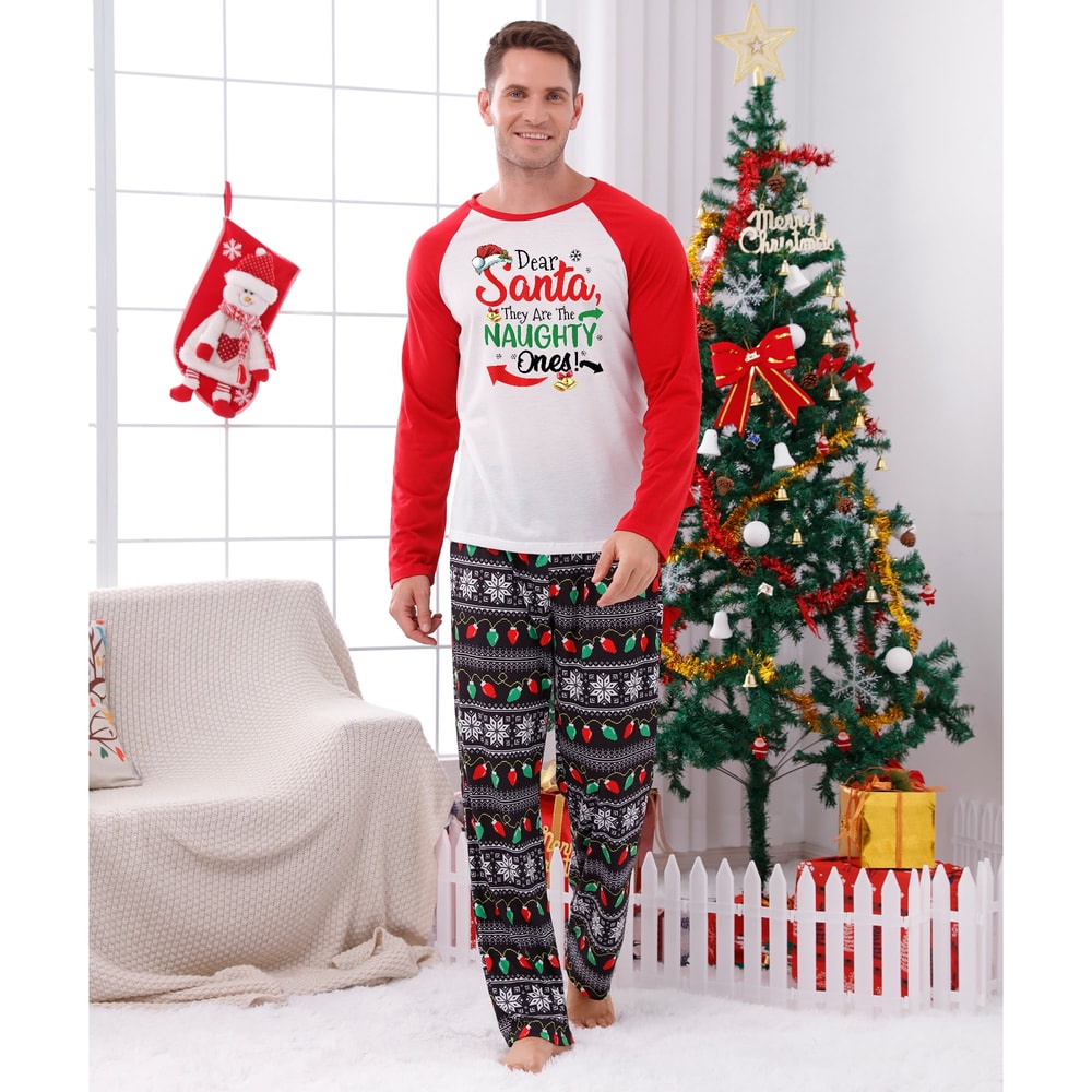 Dear Santa They Are the Naughty Ones Matching Family Christmas Pajama Set Light String Print