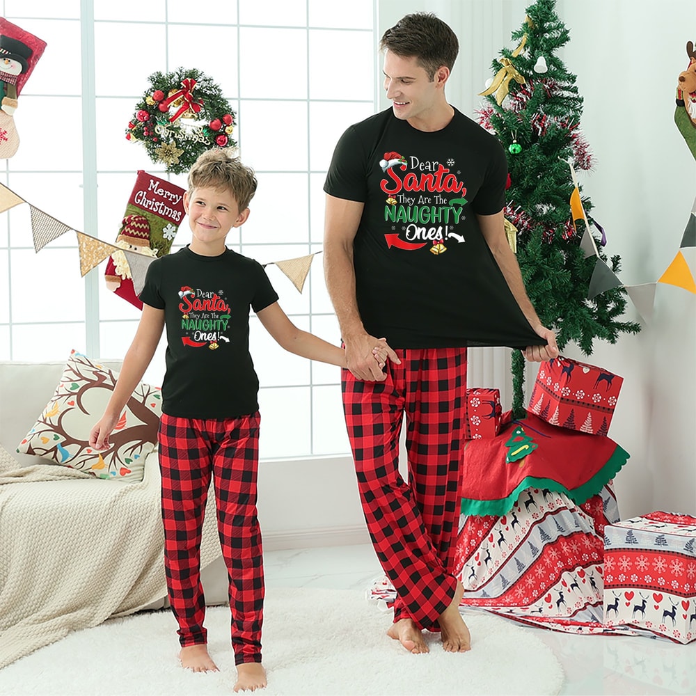 Dear Santa Naughty Ones Short Sleeve Matching Family Holiday Pajamas