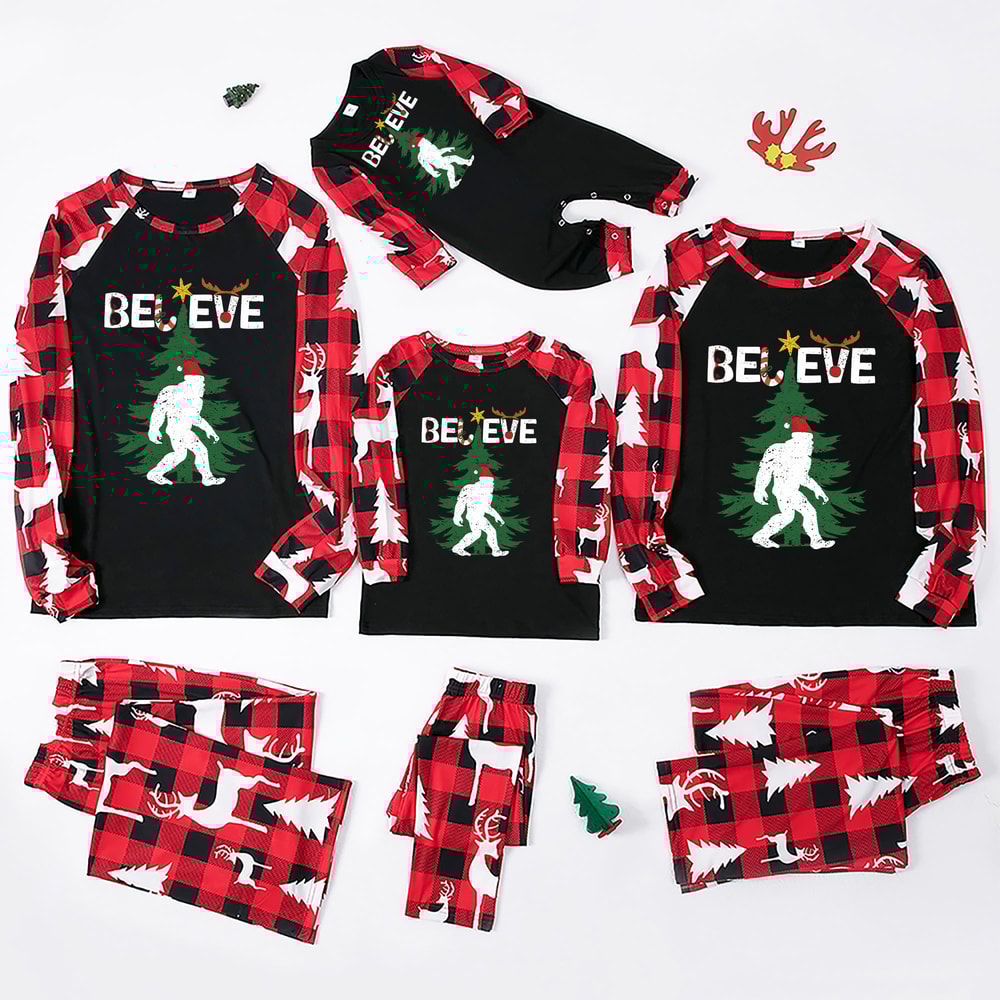 Believe Bigfoot Matching Family Christmas Pajamas