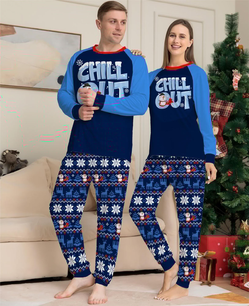 Chill Out Snowman Blue Christmas Family Matching Pajama Set
