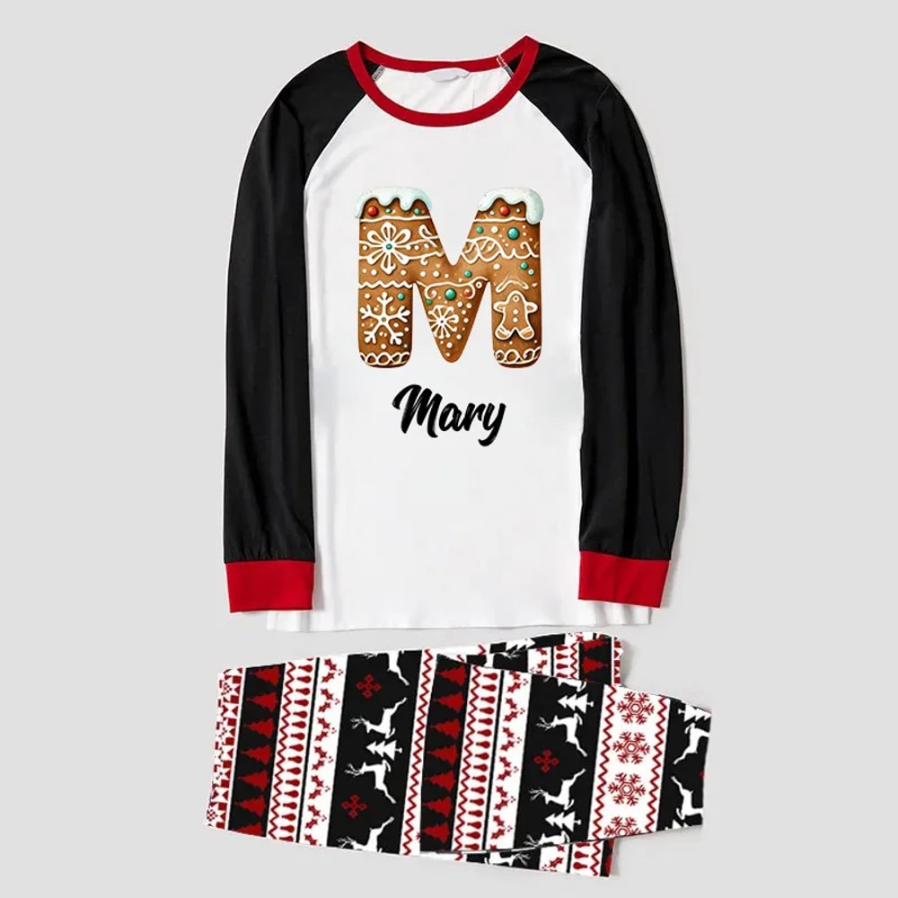 Personalized Gingerbread Monogram Christmas Family Pajamas Sets
