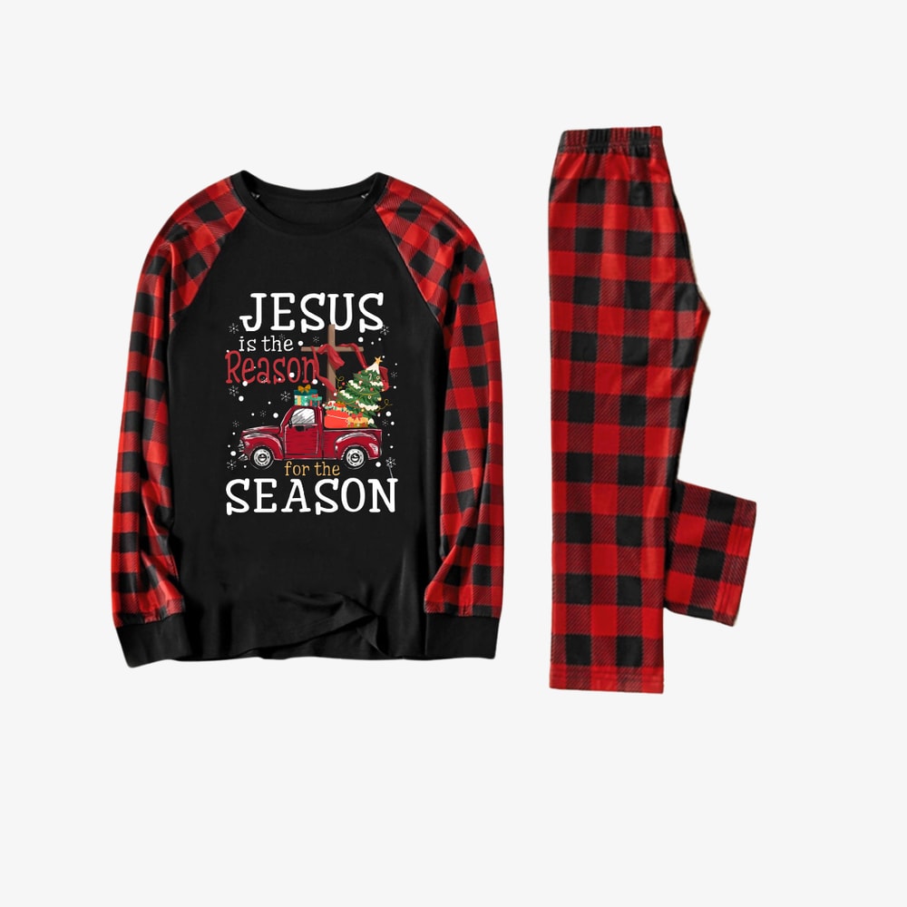 Red Buffalo Plaid Jesus Is the Reason Family Holiday Pajama Set