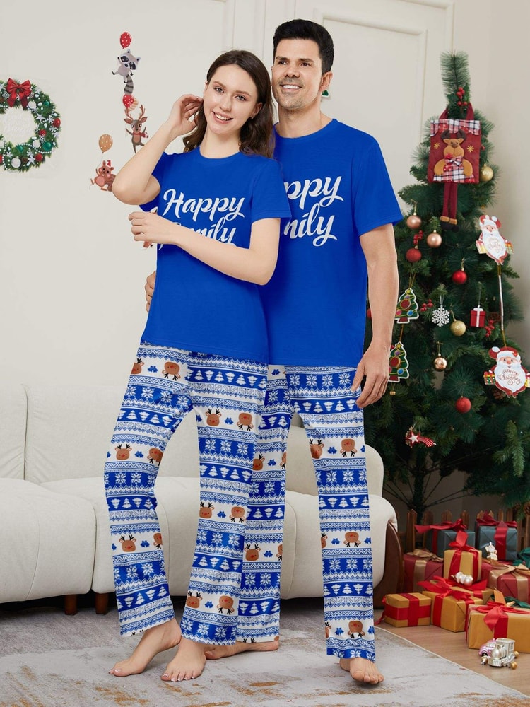 Happy Family Blue Christmas Matching Pajama Set