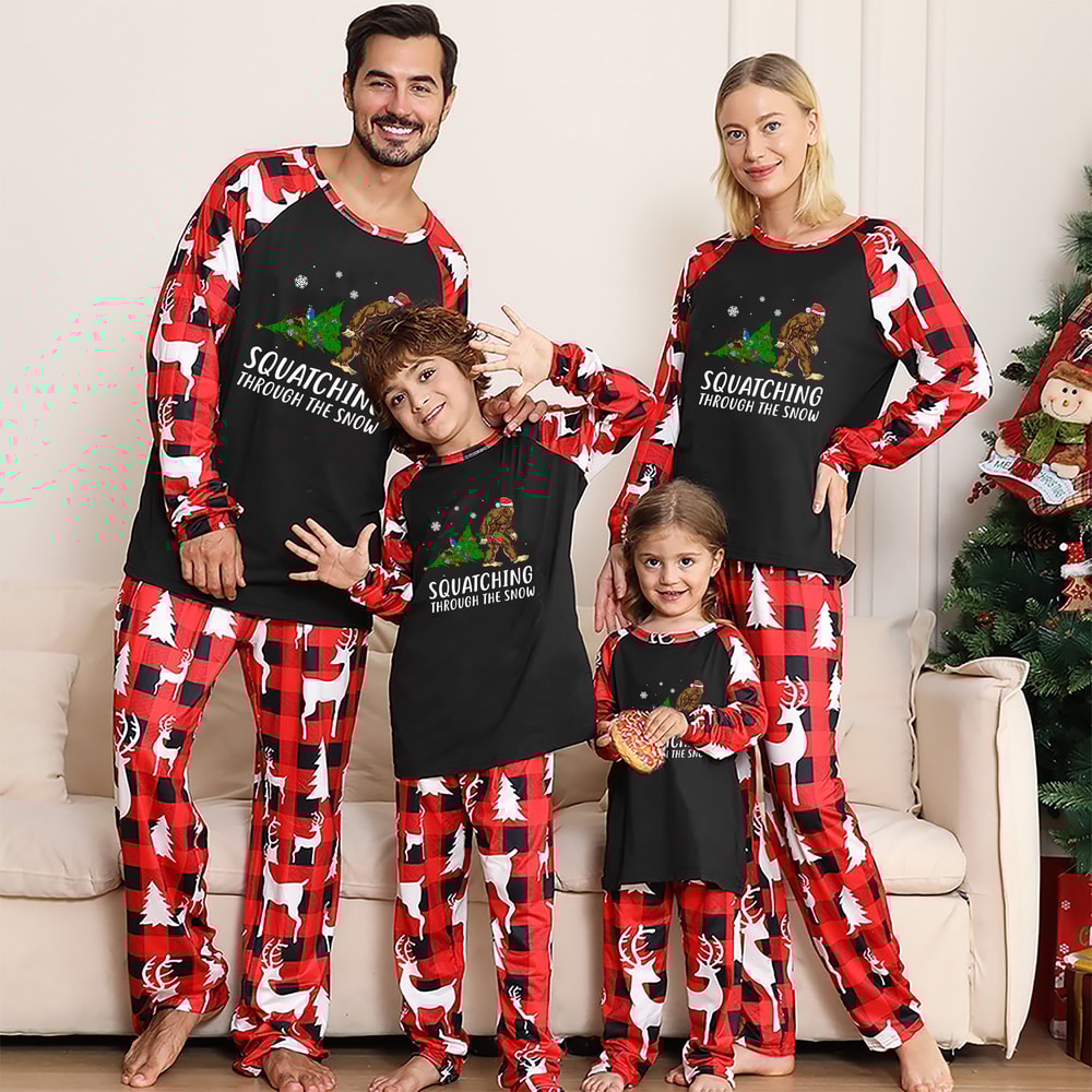 Squatching Through the Snow Bigfoot Matching Family Christmas Pajamas