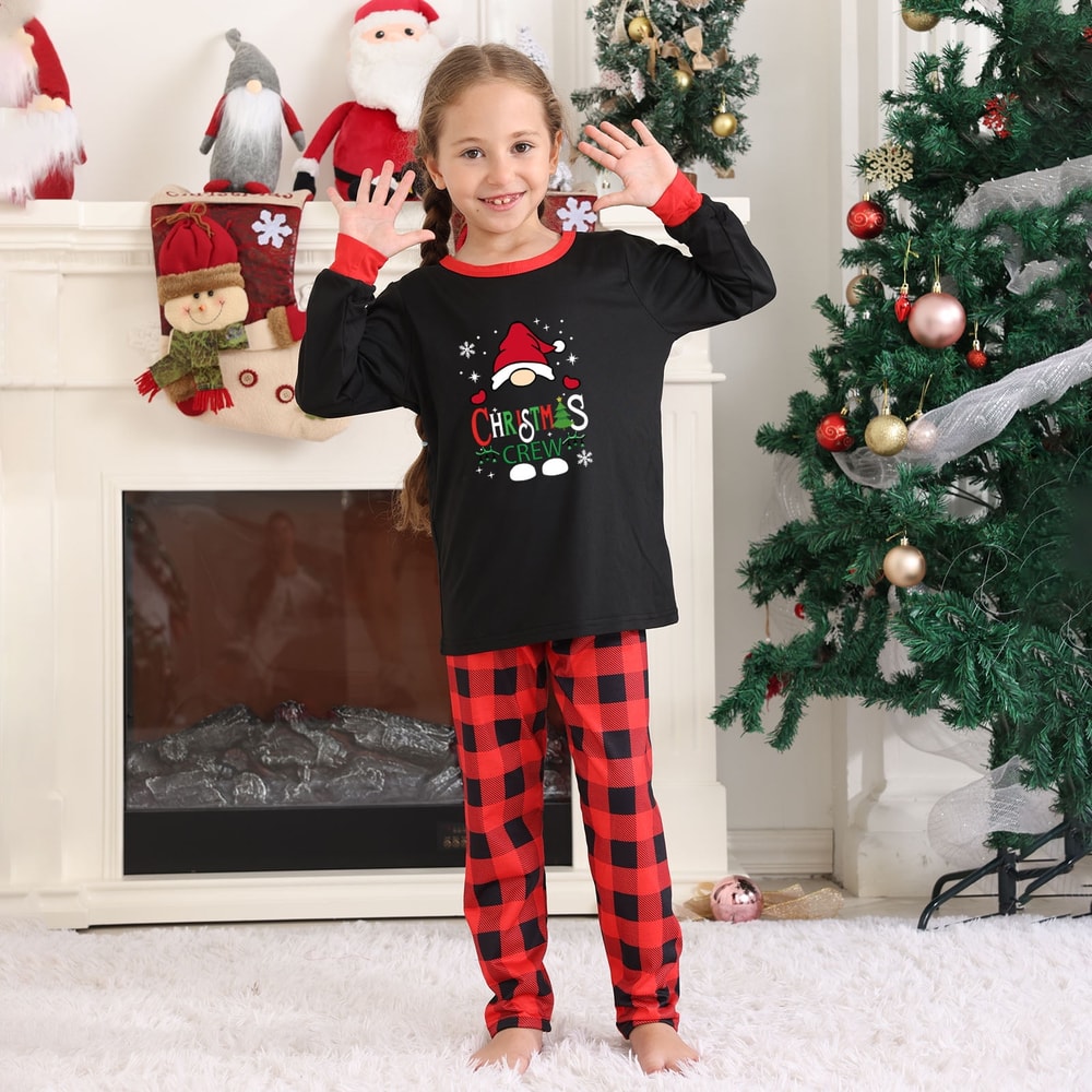 Christmas Crew Gnome Family Holiday Pajamas with Red Check Pants