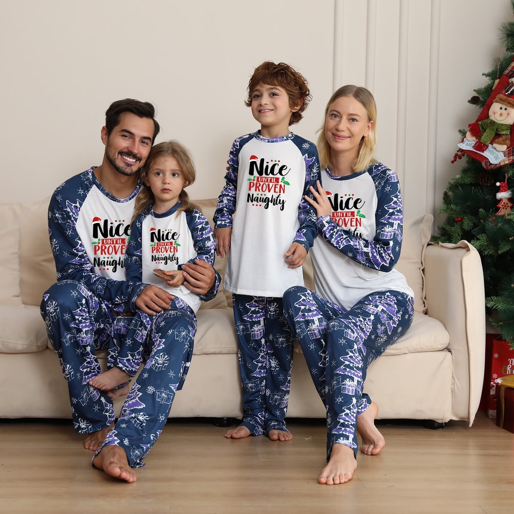 Nice Until Proven Naughty Matching Family Christmas PJs Navy