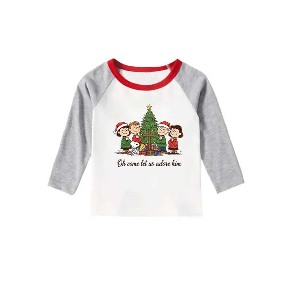 Oh Come Let Us Adore Him Peanuts Xmas Family Matching Pajamas