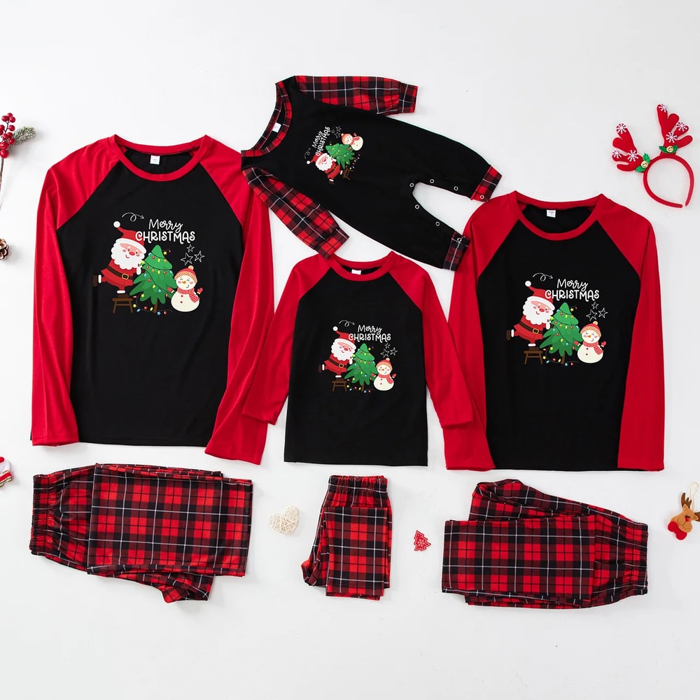Red Plaid Merry Christmas Santa Family Matching Pajamas