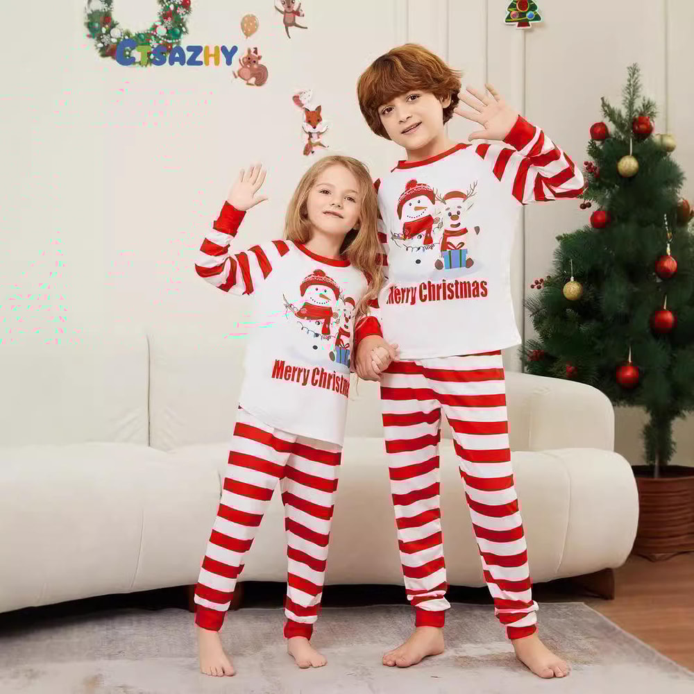 Red & White Striped Merry Christmas Family Matching Pajama Set