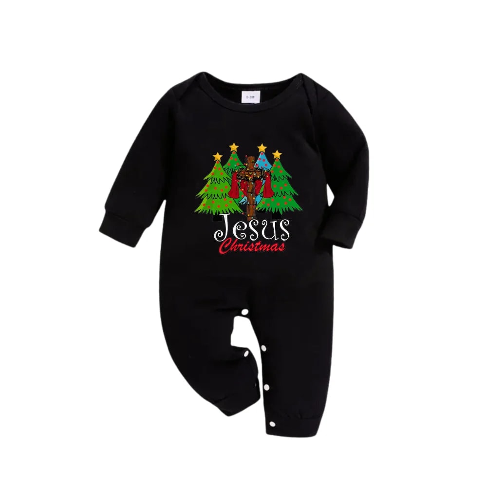 Black Jesus Christmas Family Matching Pajamas with Green Plaid Pants