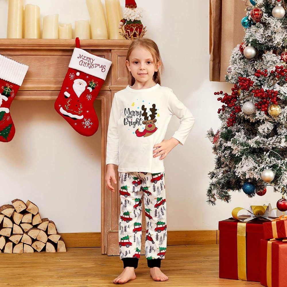 Merry And Bright Reindeer Family Matching Christmas Pajamas Red Truck Set