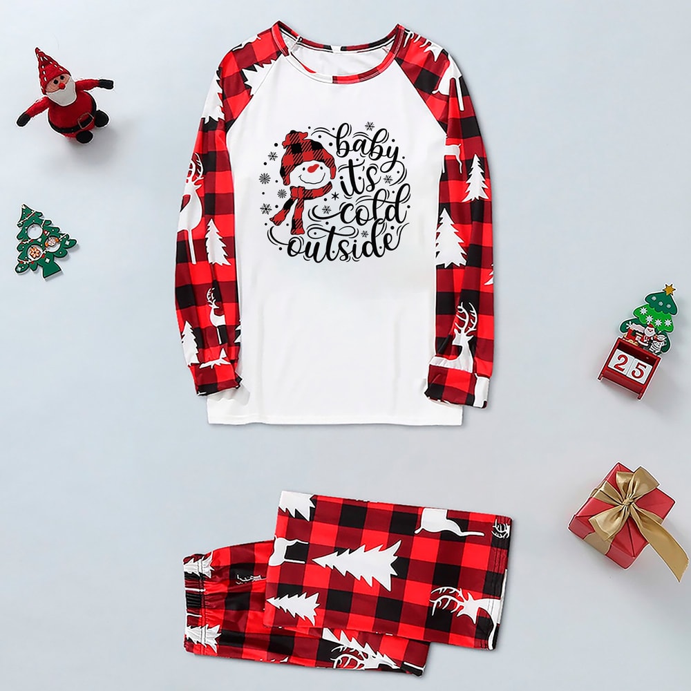 Red Plaid Baby It’s Cold Outside Family Christmas Pajama Set for Parents, Kids & Pets