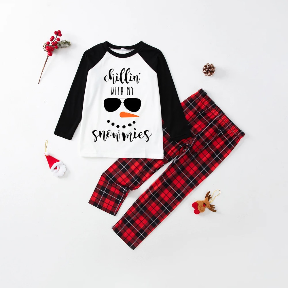 Chillin' with my Snowmies Black Red Christmas Family Matching Pajamas