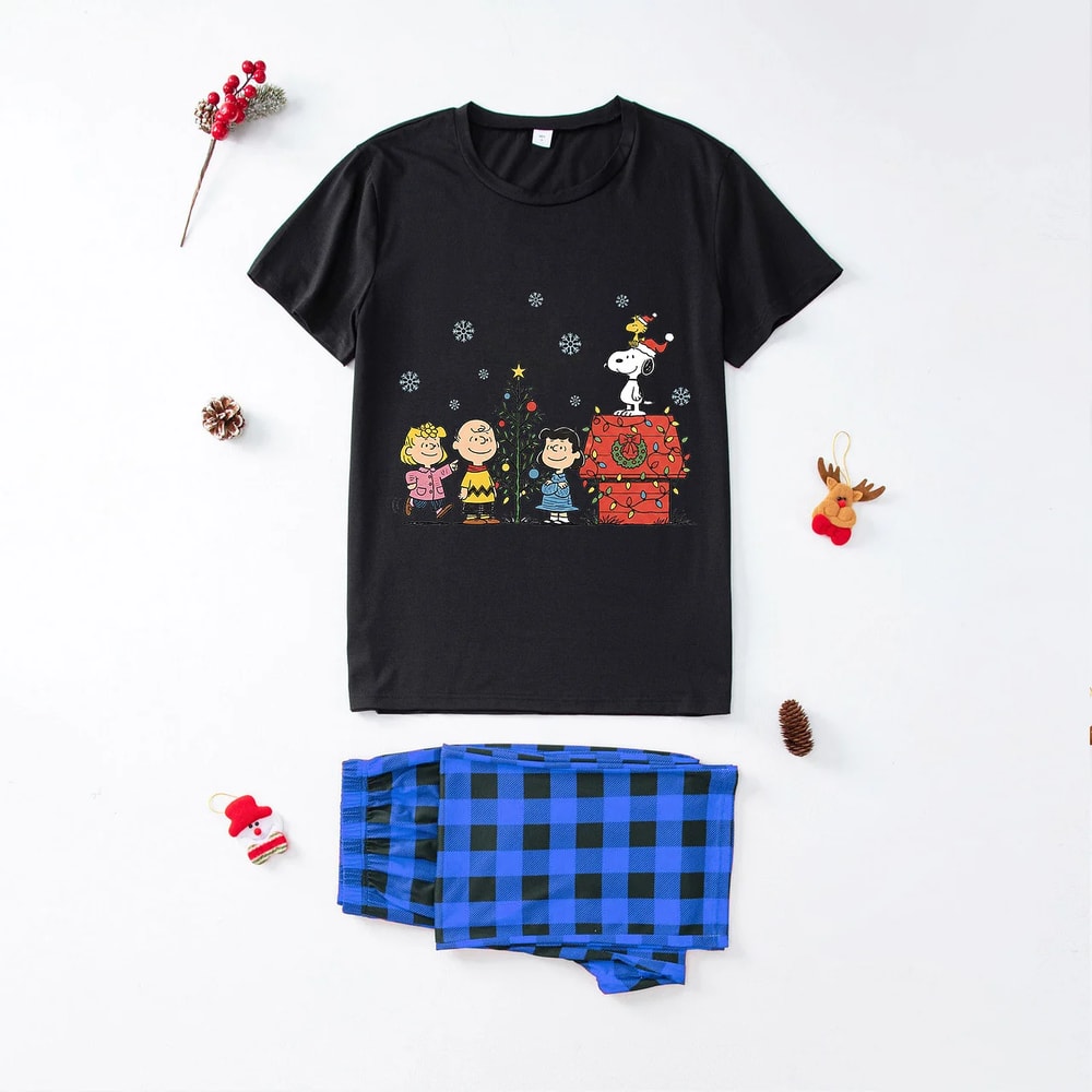 Peanuts Cozy Christmas Family Pajamas Snoopy Print Holiday Sleepwear Set