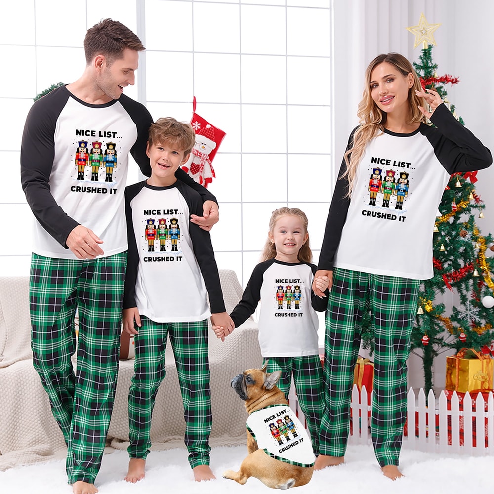 Nutcracker Matching Family Christmas Pajamas Green Plaid