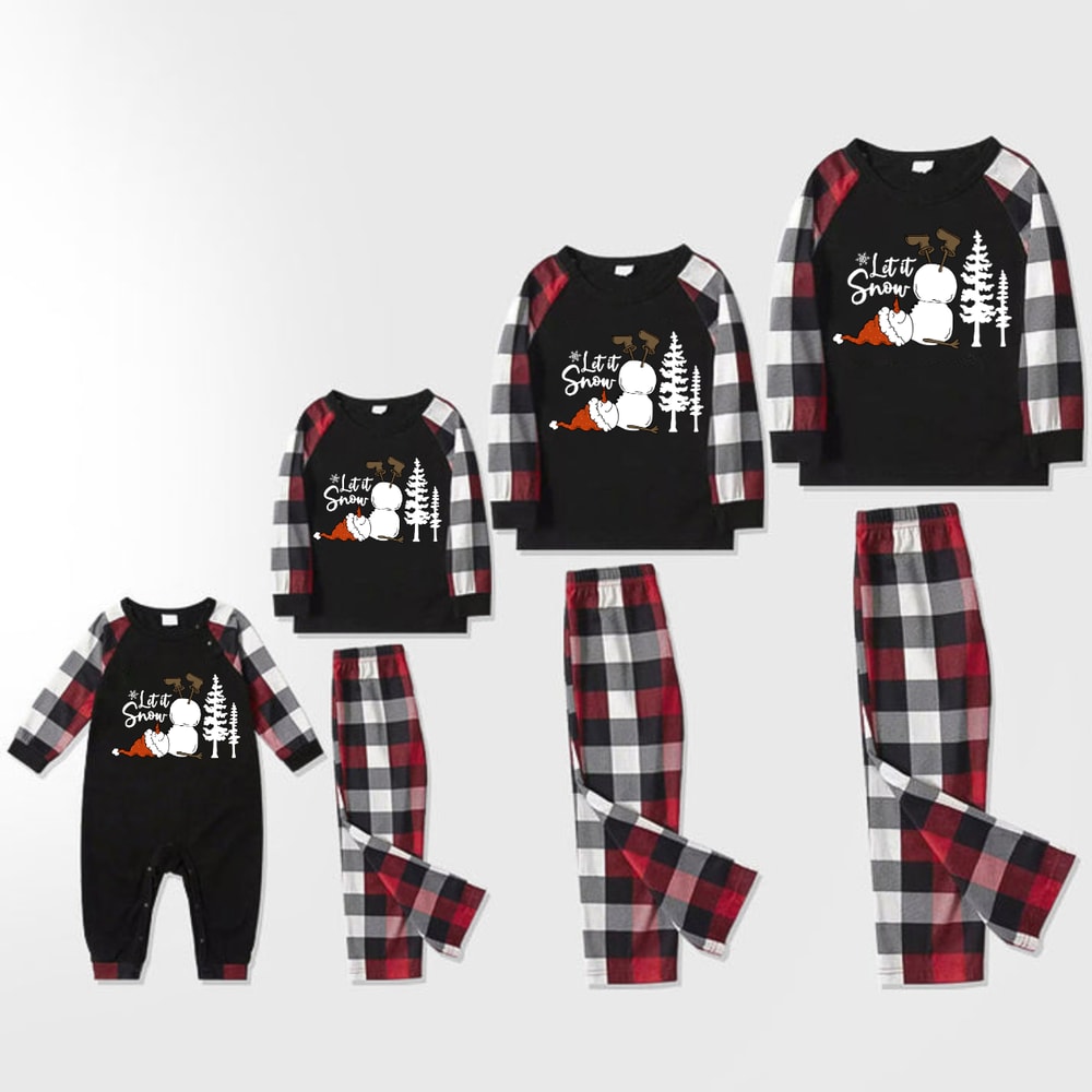Let It Snow Cozy Plaid Family Christmas Matching PJs