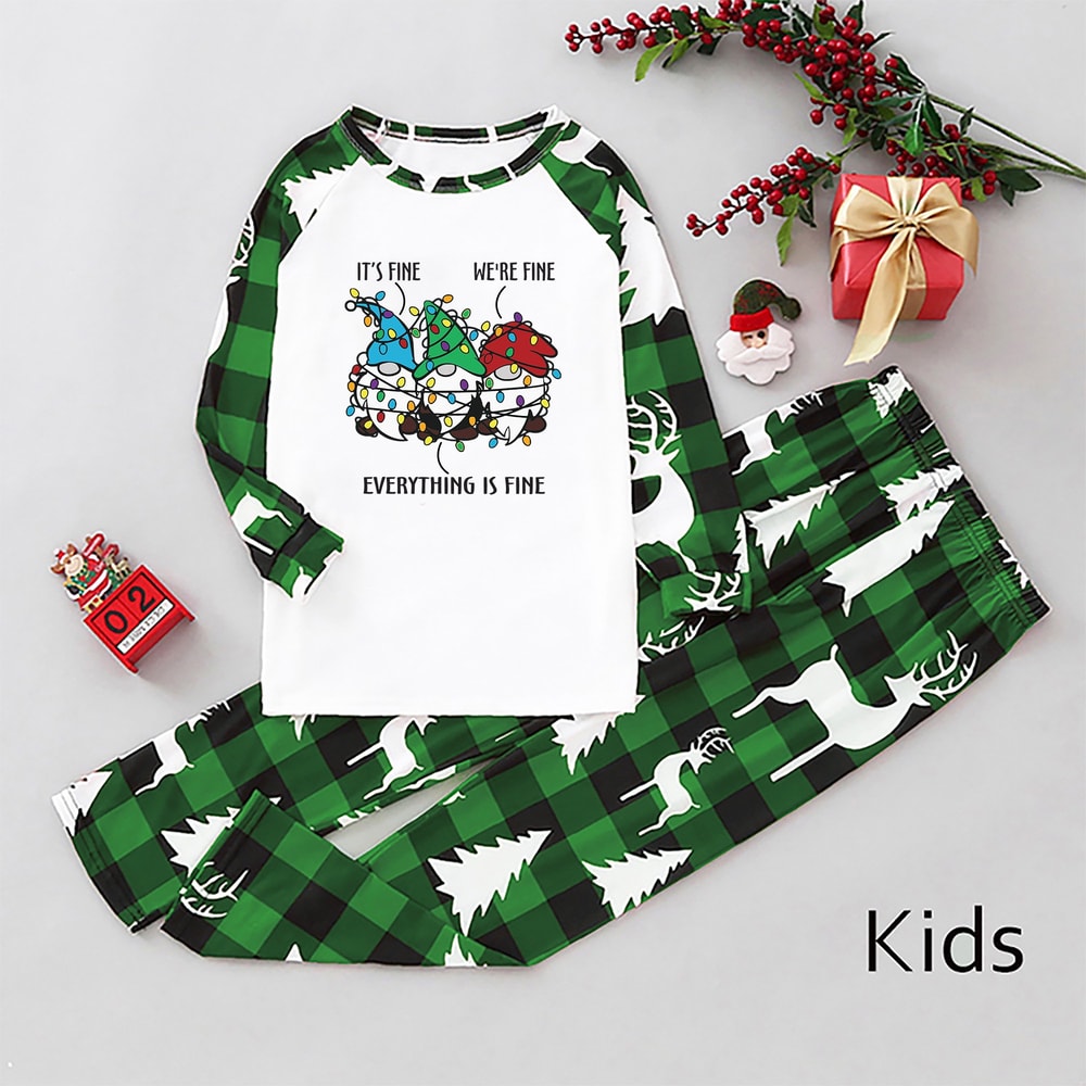 Funny Holiday “Everything Is Fine” Family Christmas Pajamas Green Plaid