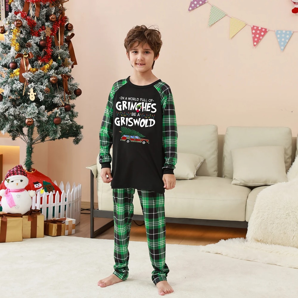Grinch Griswold Christmas Family Matching Green Plaid PJs