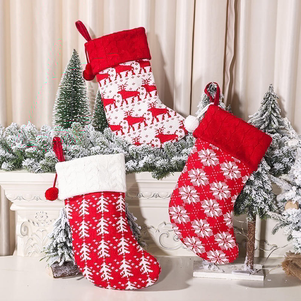 Christmas Tree Ornaments Knitted Woolen Christmas Socks Candy Gift Bag