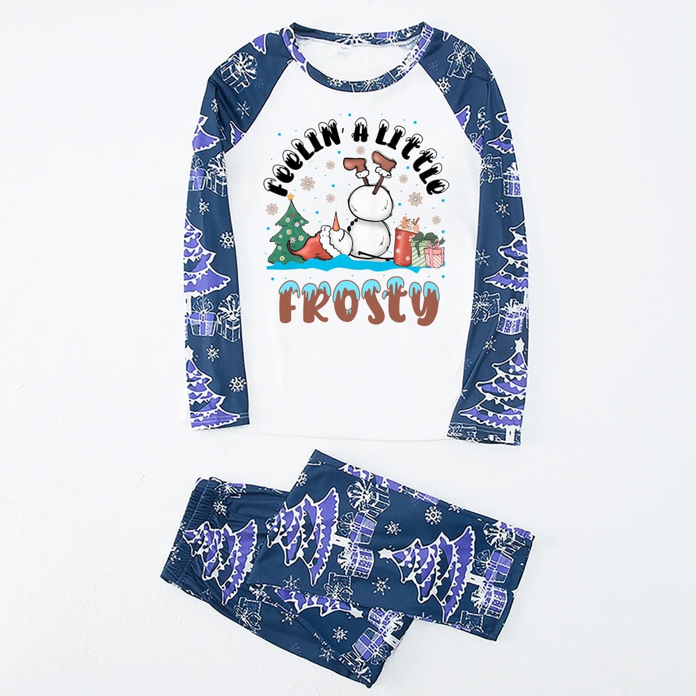 Feelin’ a Little Frosty Snowman Matching Family Christmas Pajama Set with Pet Outfit