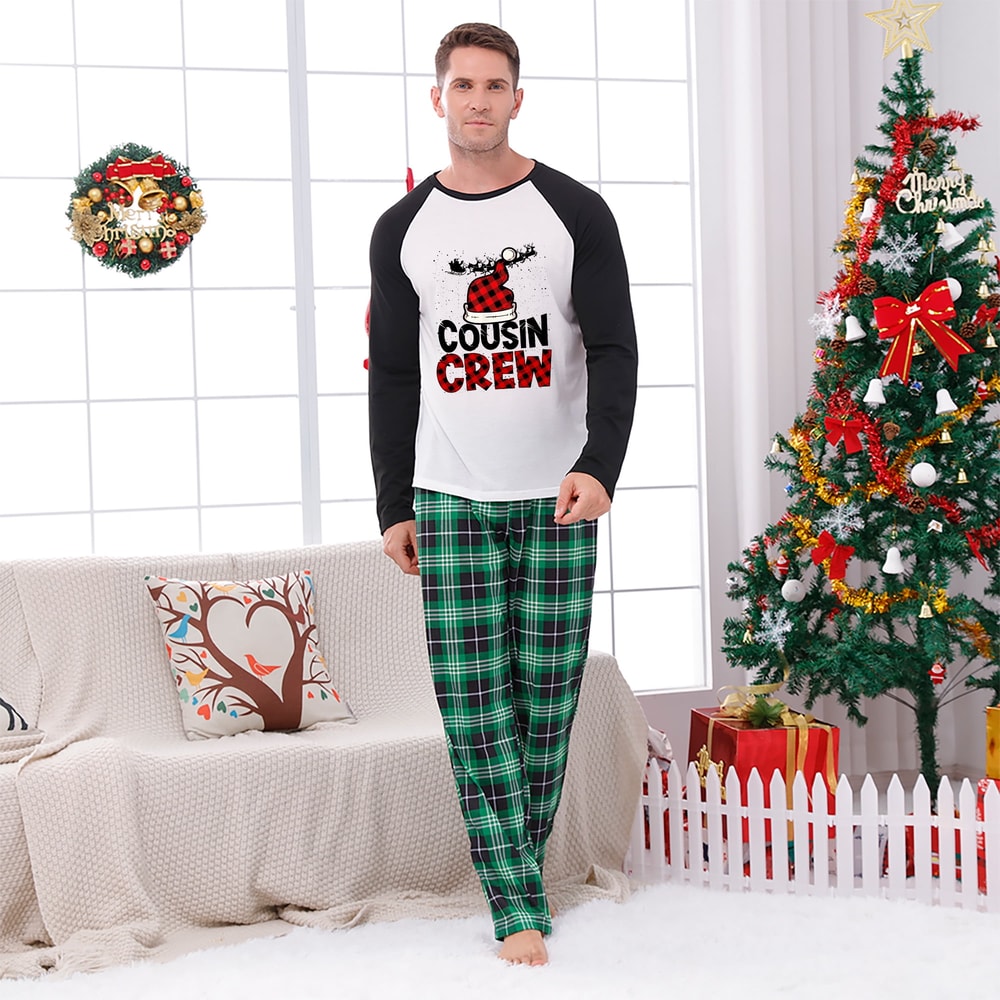 Cousin Crew Green Plaid Matching Family Christmas Pajama Set with Pet Outfit