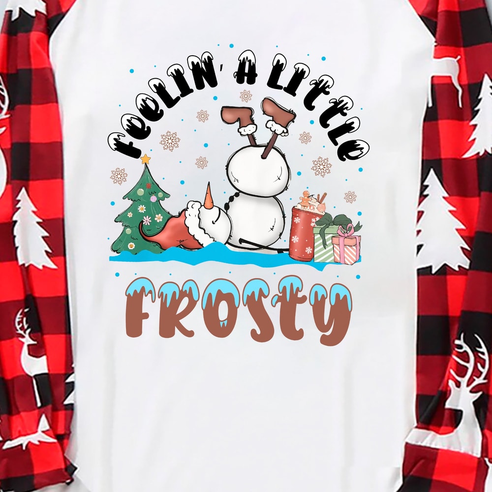 Red Plaid Feelin’ a Little Frosty Snowman Matching Family Christmas PJs